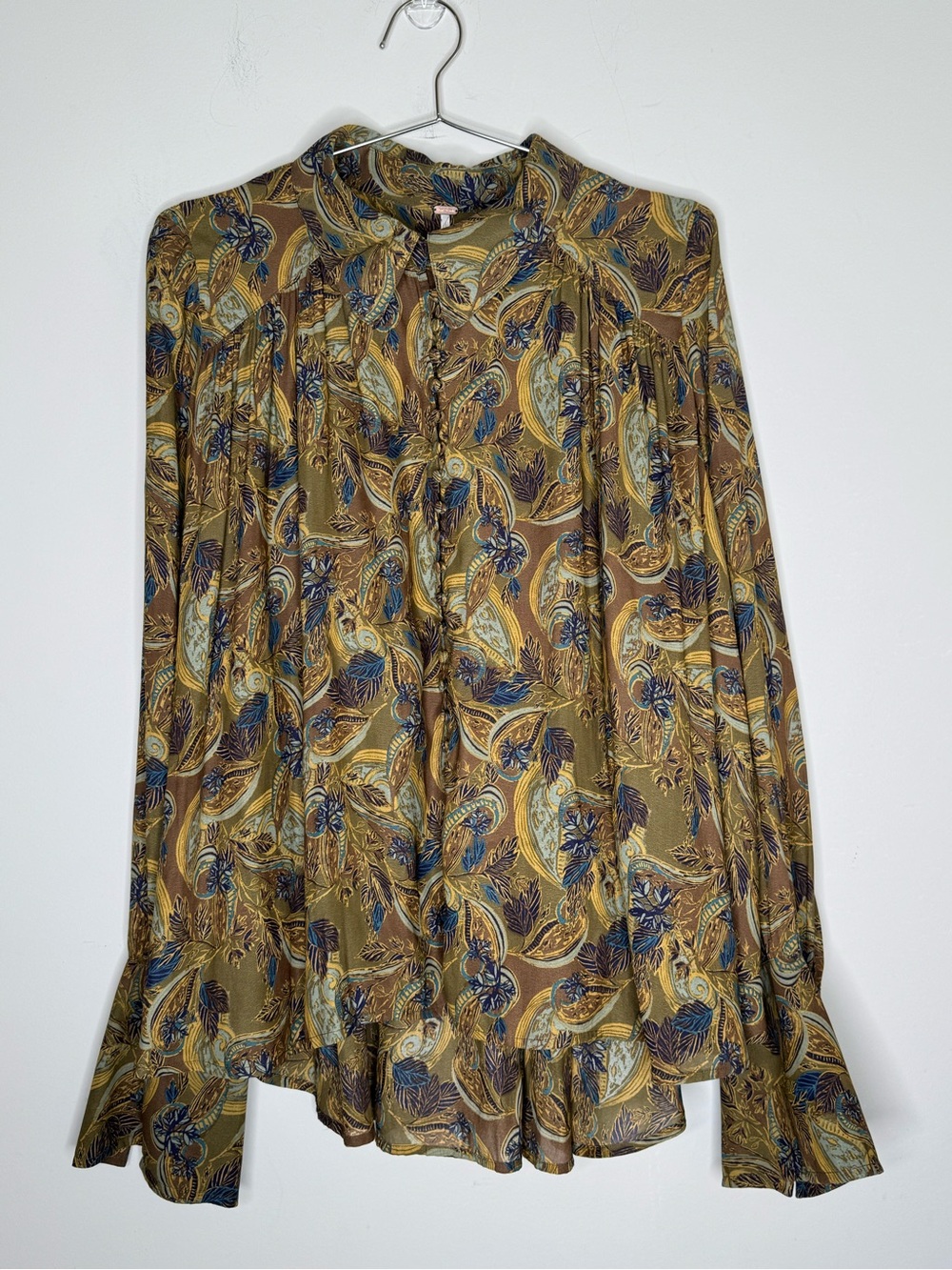 Free People Paisley Modern Muse Button Down Top Size L Sheer Boho Feminine - Picture 4 of 11